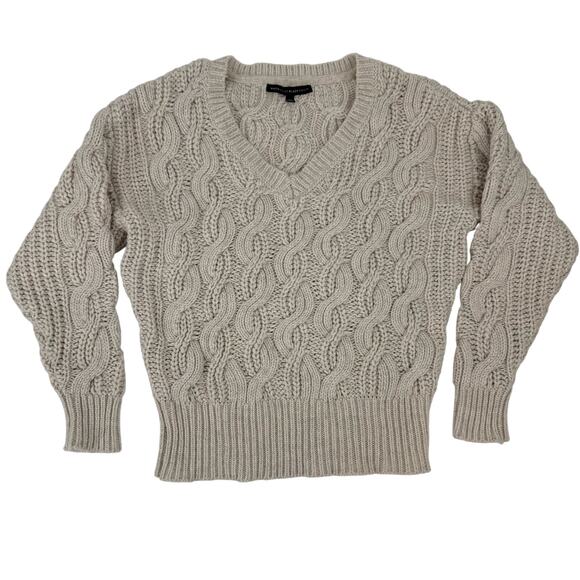 WHBM Chunky Sweater Cable Knit Wool Blend Cream White Cozy Large - Picture 2 of 8